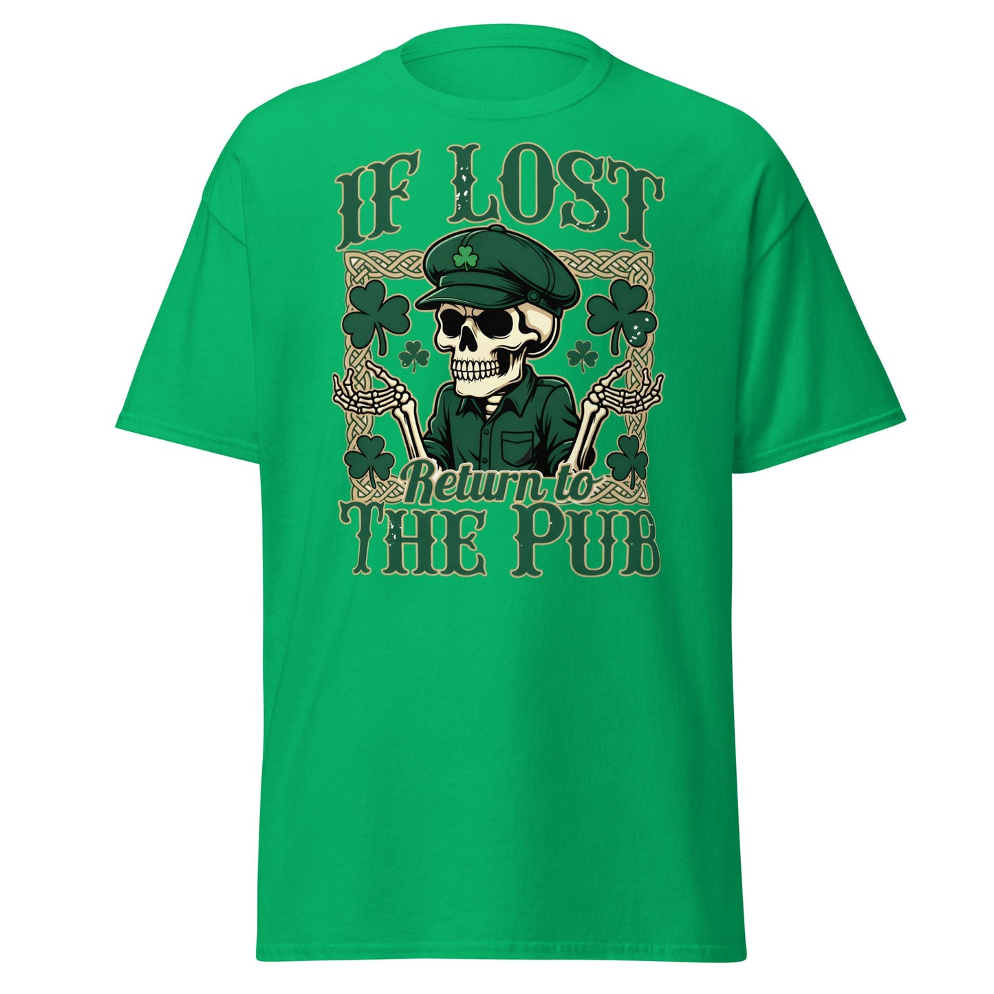 If Lost Return to The Pub T-Shirt - Funny Irish Skull Tee - Irish Green - T-Shirts Online