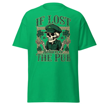 If Lost Return to The Pub T-Shirt - Funny Irish Skull Tee - Irish Green - T-Shirts Online