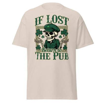 If Lost Return to The Pub T-Shirt - Funny Irish Skull Tee - Natural - T-Shirts Online