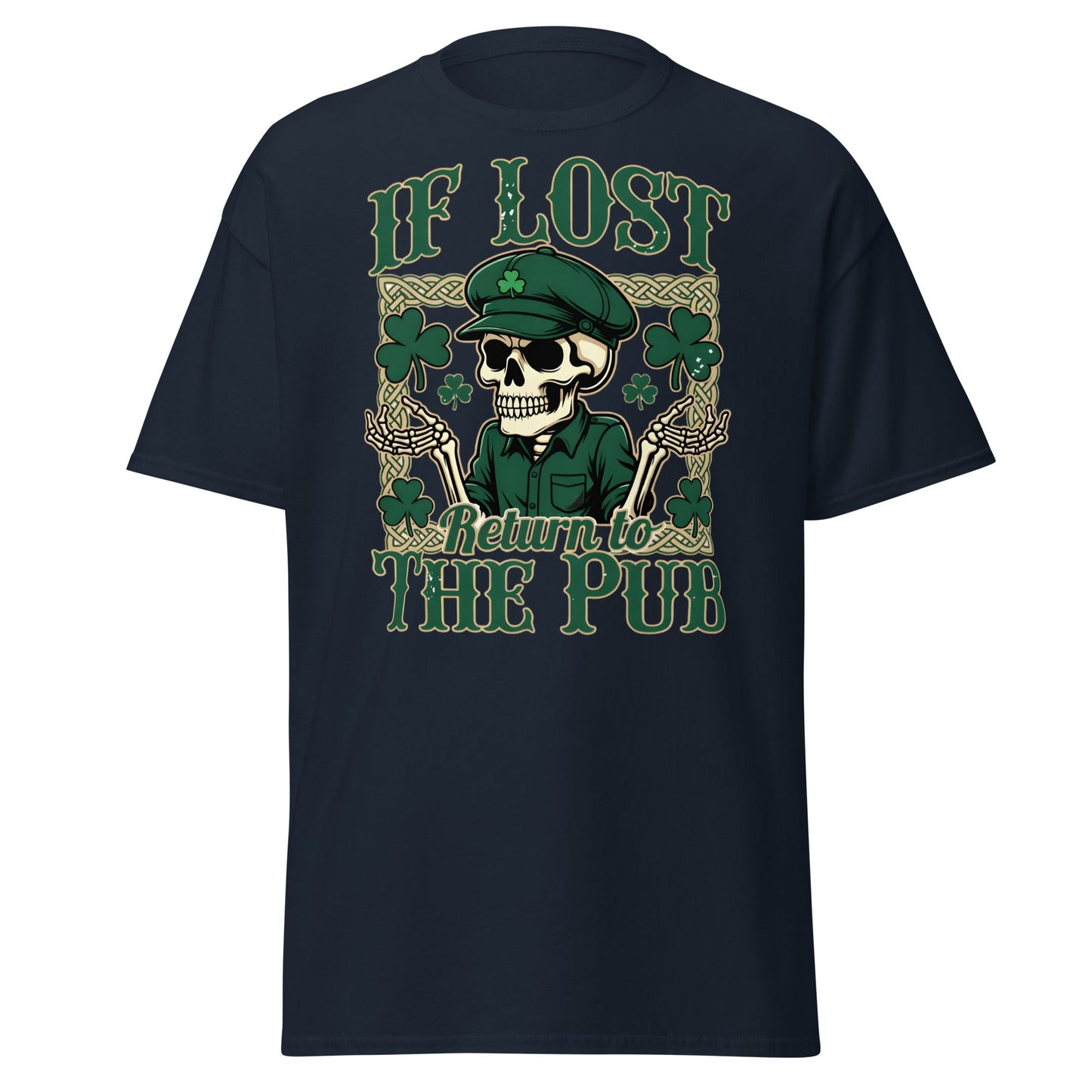 If Lost Return to The Pub T-Shirt - Funny Irish Skull Tee - Navy - T-Shirts Online