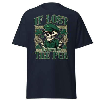 If Lost Return to The Pub T-Shirt - Funny Irish Skull Tee - Navy - T-Shirts Online