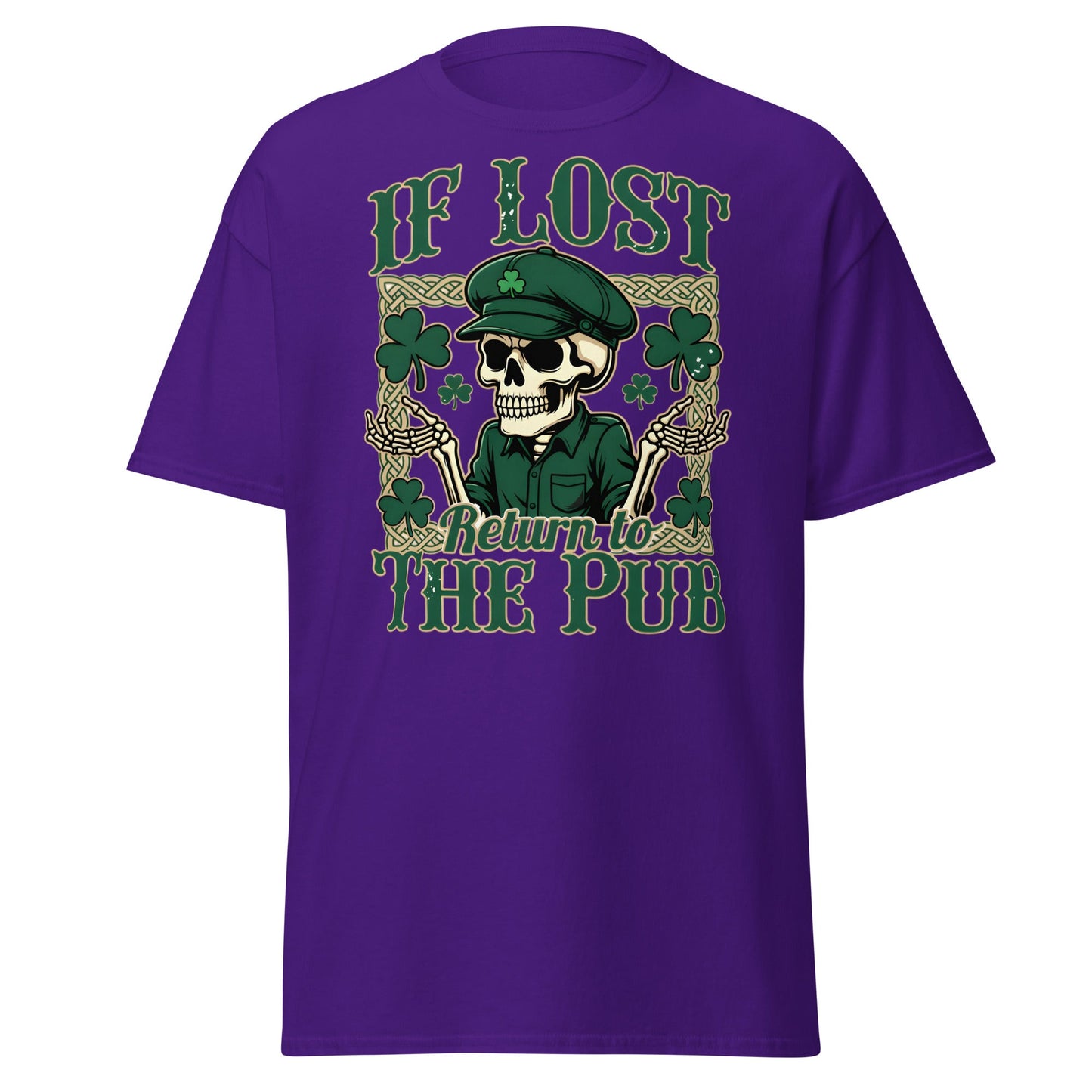 If Lost Return to The Pub T-Shirt - Funny Irish Skull Tee - Purple - T-Shirts Online