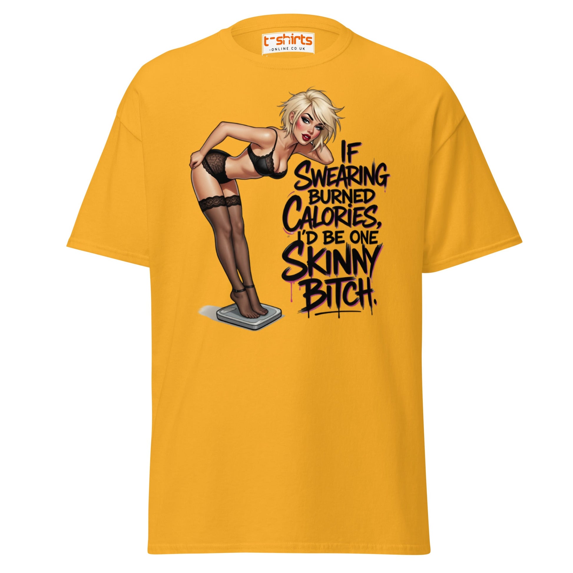 If Swearing Burned Calories Shirt - Funny Pin - Up Tee - Gold - T-Shirts Online