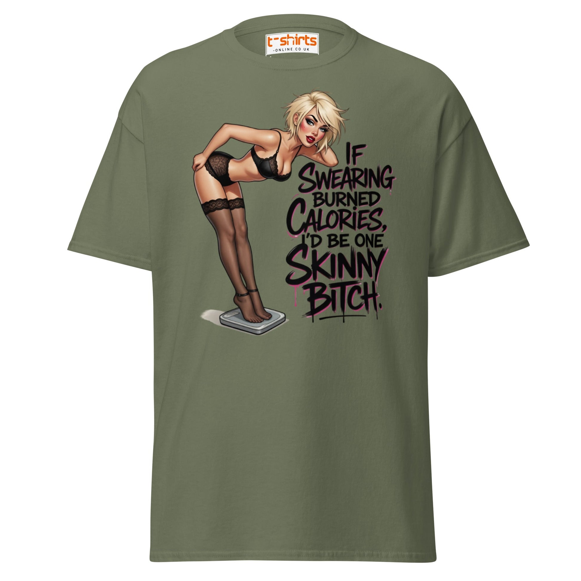 If Swearing Burned Calories Shirt - Funny Pin - Up Tee - Military Green - T-Shirts Online