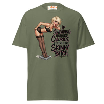 If Swearing Burned Calories Shirt - Funny Pin - Up Tee - Military Green - T-Shirts Online