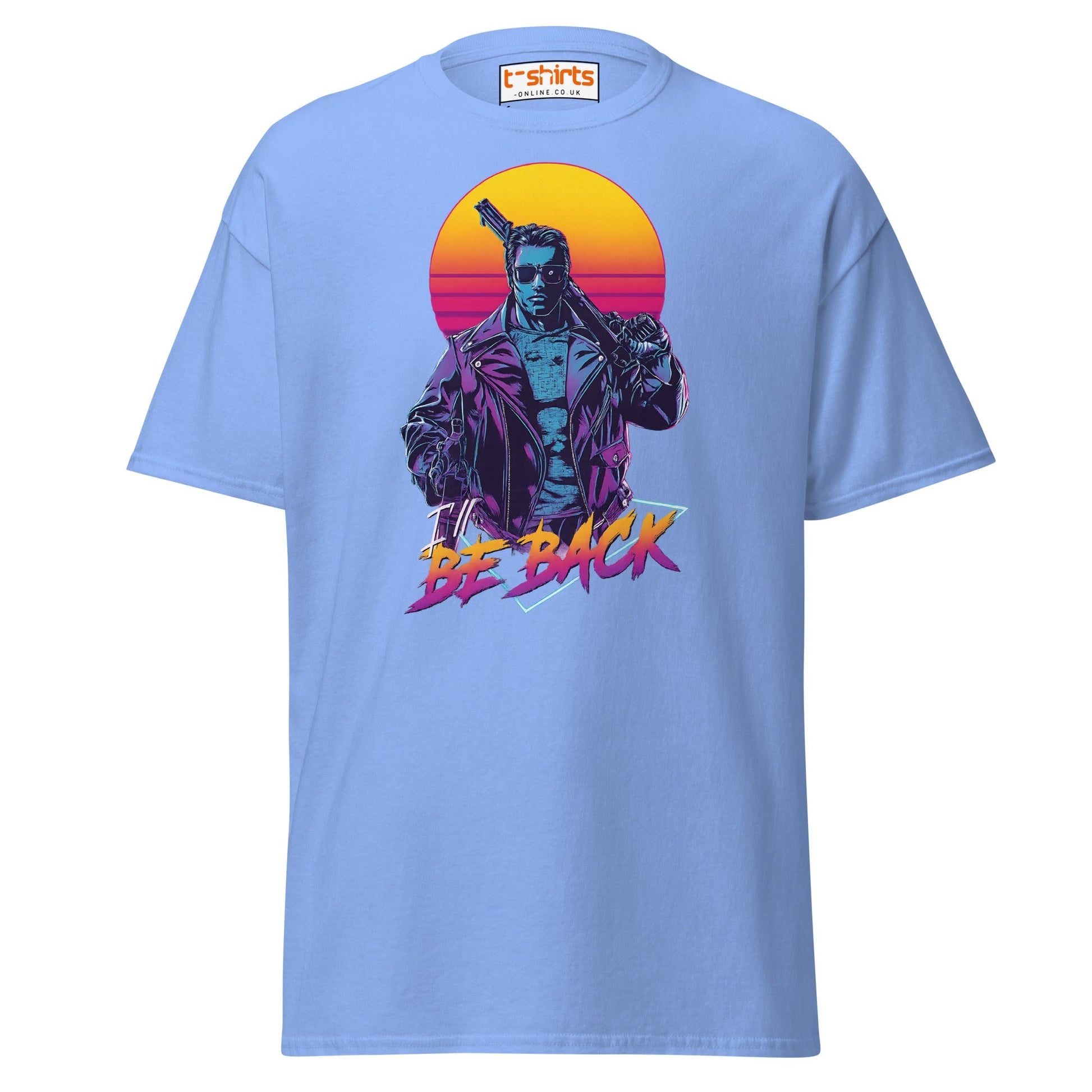 I’ll Be Back T-Shirt – Retro Neon Cyberpunk Tee - Carolina Blue - T-Shirts Online