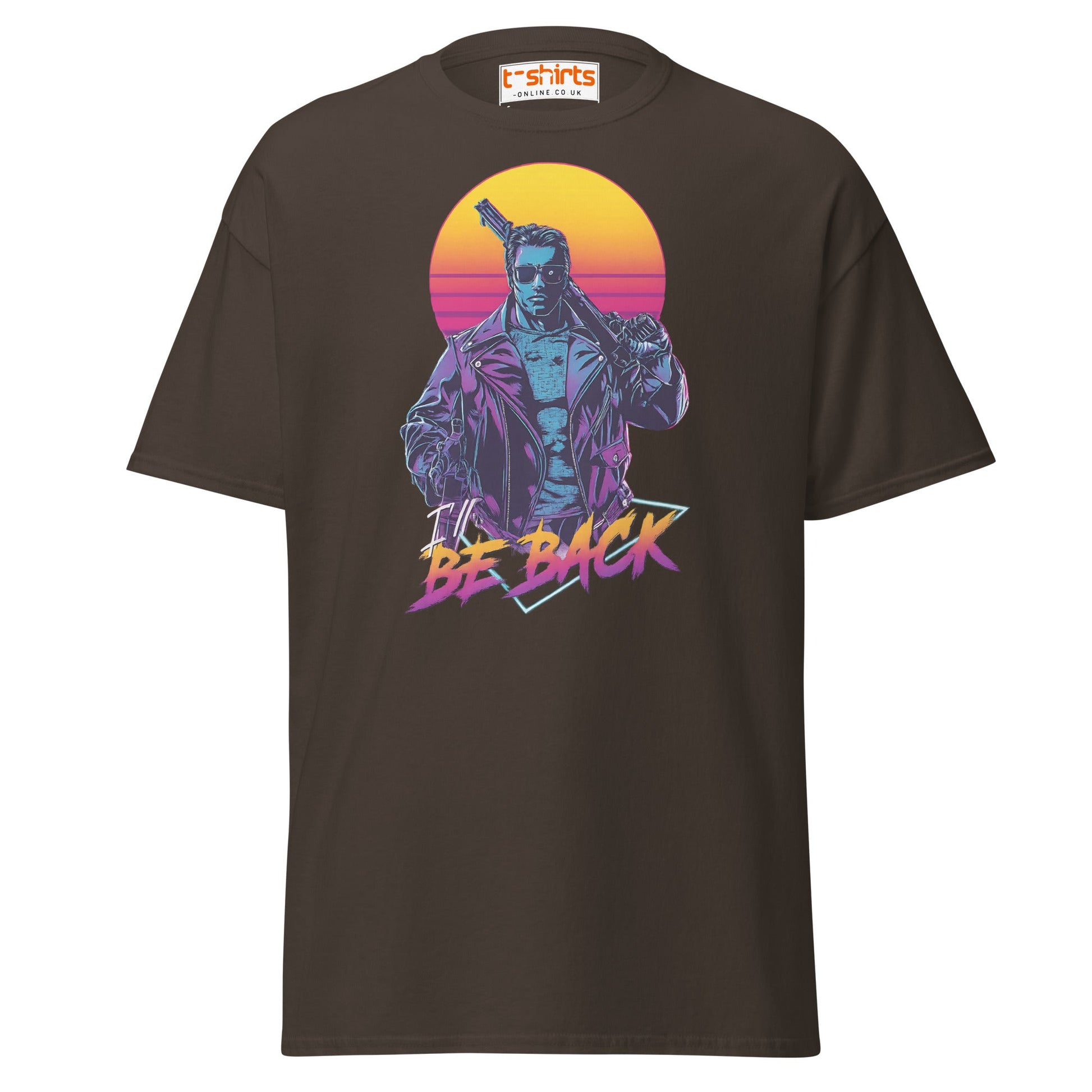 I’ll Be Back T-Shirt – Retro Neon Cyberpunk Tee - Dark Chocolate - T-Shirts Online
