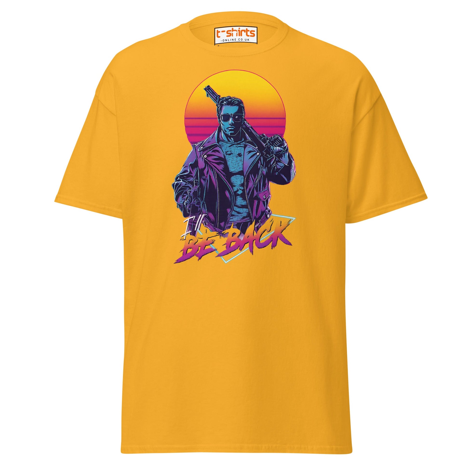 I’ll Be Back T-Shirt – Retro Neon Cyberpunk Tee - Gold - T-Shirts Online