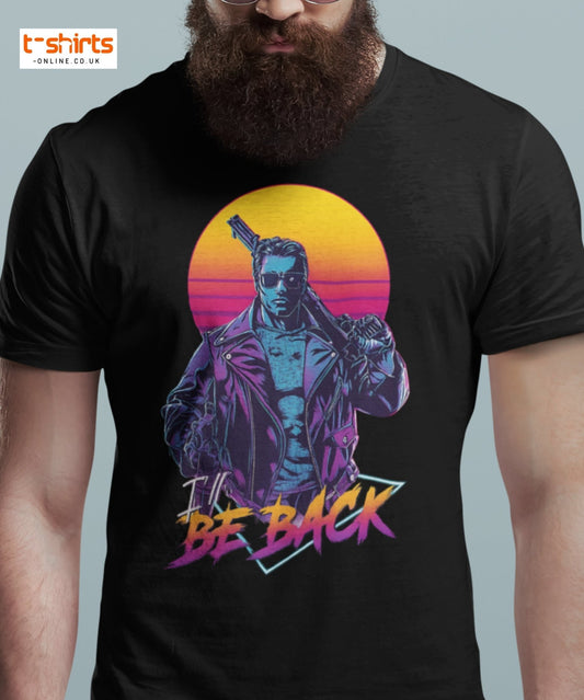 I’ll Be Back T-Shirt – Retro Neon Cyberpunk Tee - Maroon - T-Shirts Online