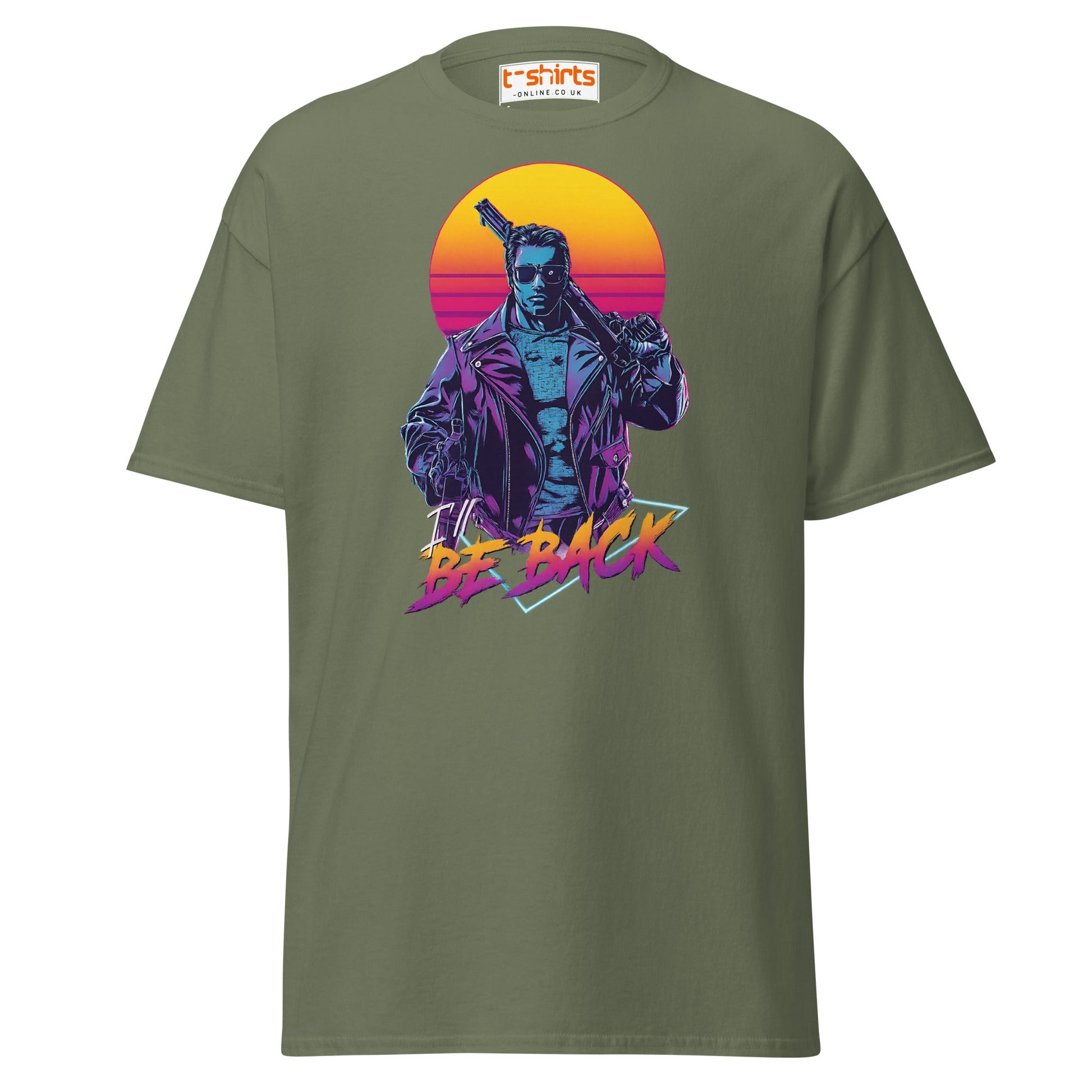 I’ll Be Back T-Shirt – Retro Neon Cyberpunk Tee - Military Green - T-Shirts Online