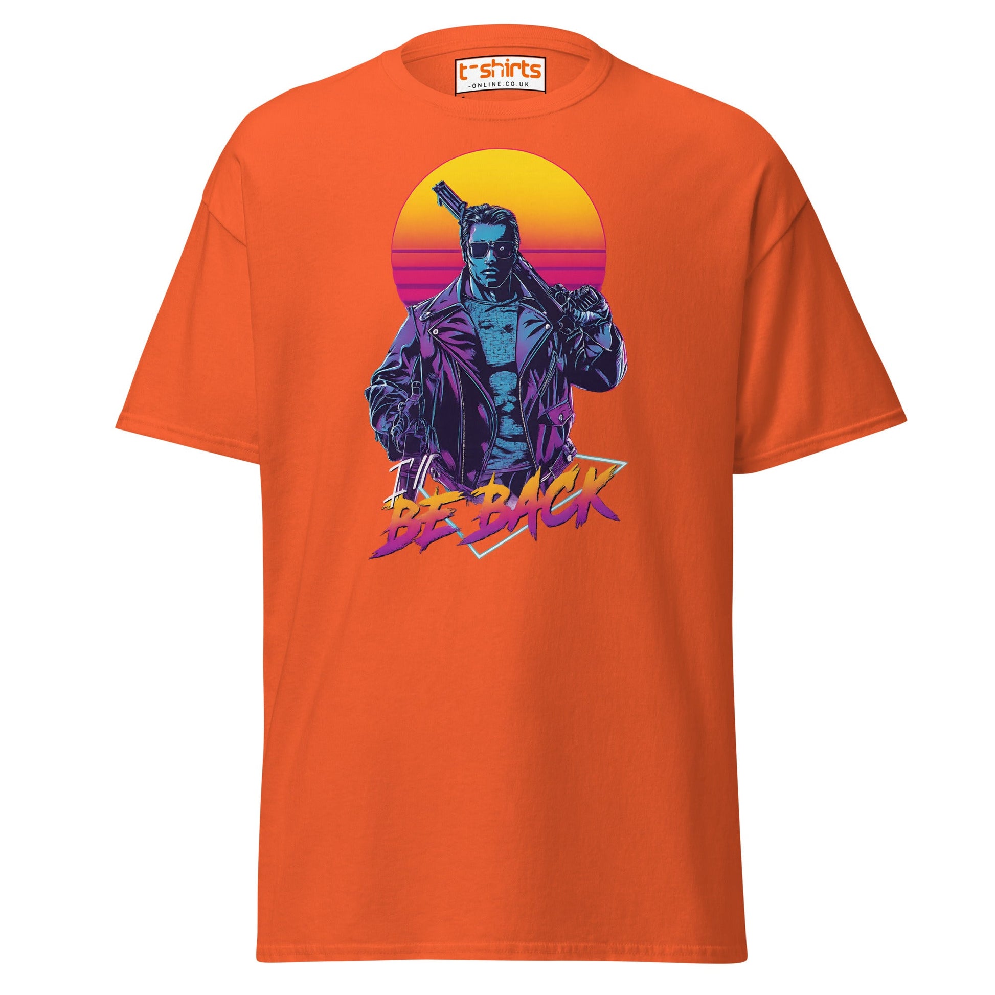 I’ll Be Back T-Shirt – Retro Neon Cyberpunk Tee - Orange - T-Shirts Online
