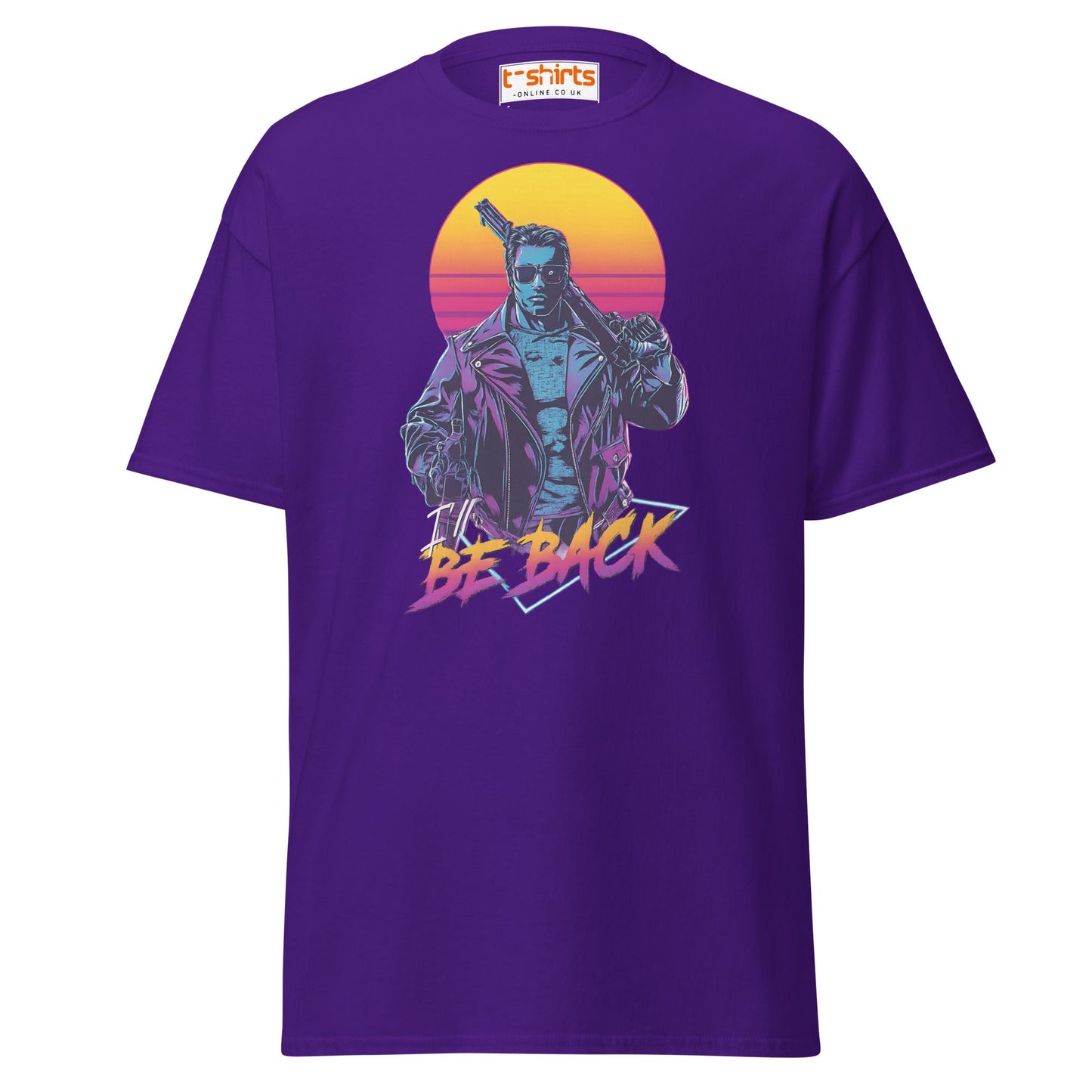 I’ll Be Back T-Shirt – Retro Neon Cyberpunk Tee - Purple - T-Shirts Online
