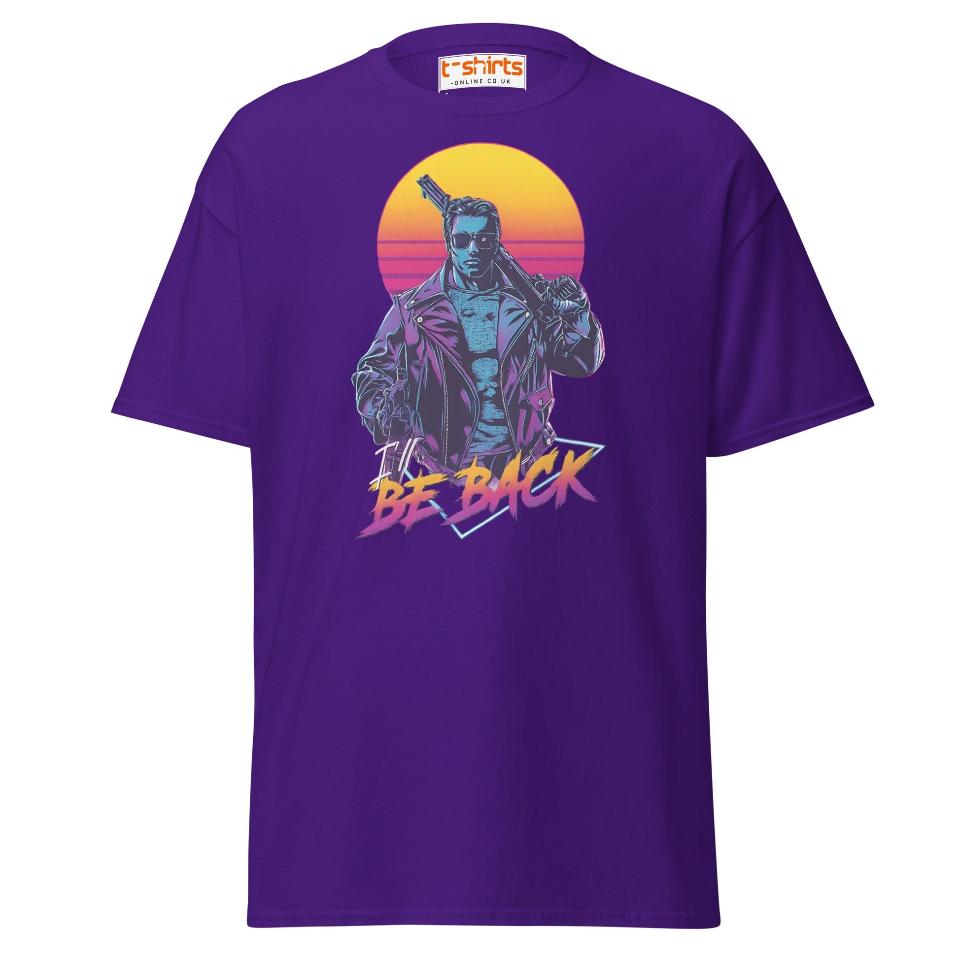 I’ll Be Back T-Shirt – Retro Neon Cyberpunk Tee - Purple - T-Shirts Online