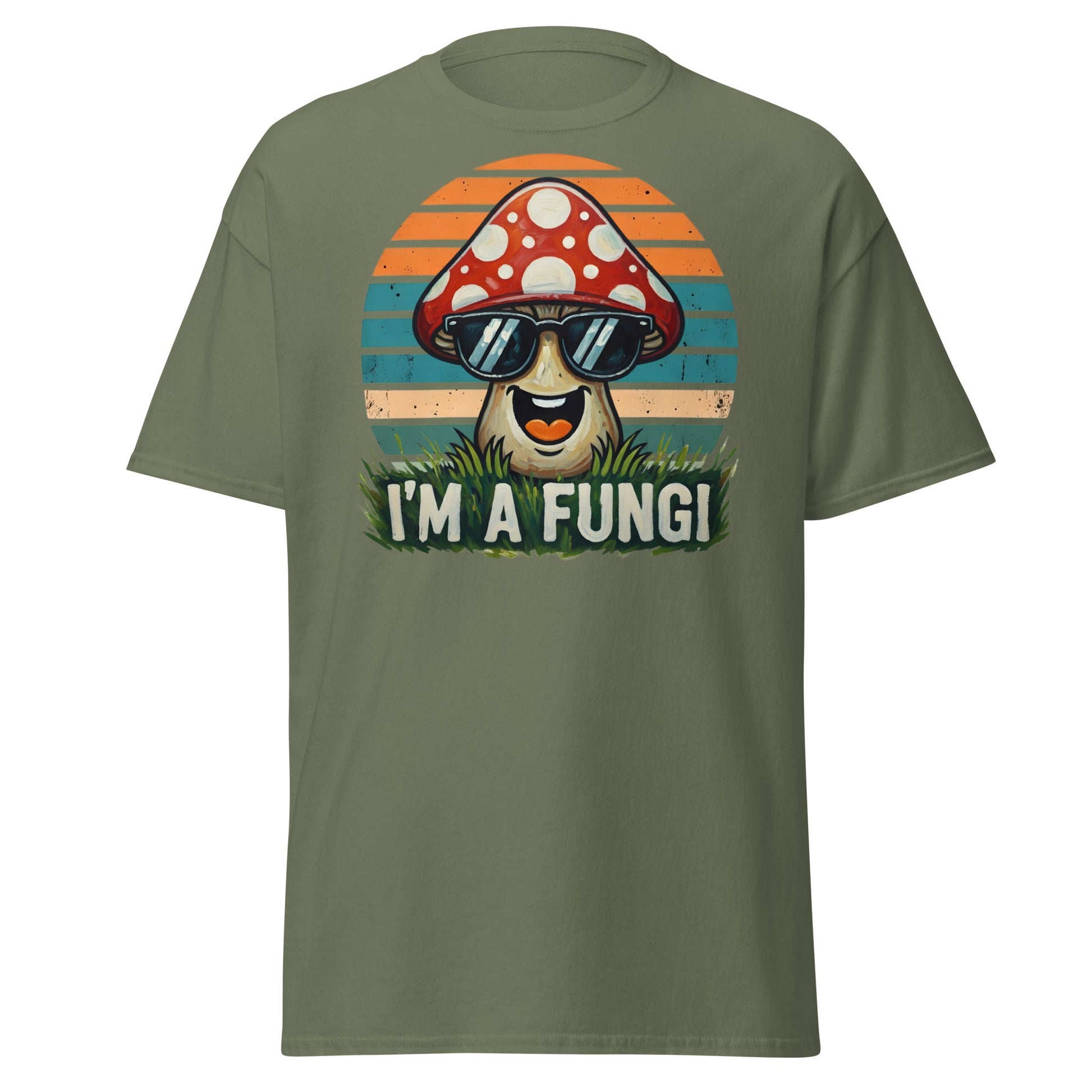I'm A Fungi T-Shirt | Funny Mushroom Pun Tee - Military Green - T-Shirts Online