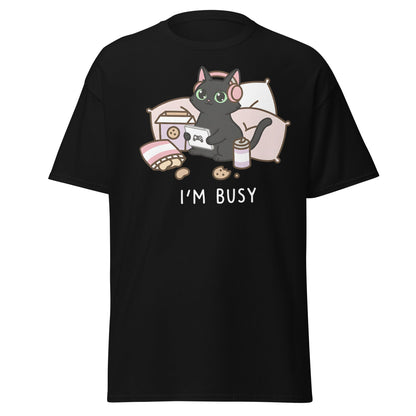 I'm Busy Gamer Cat T-Shirt - Cute Black Kitty Tee - Black - T-Shirts Online