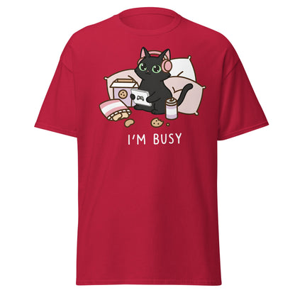I'm Busy Gamer Cat T-Shirt - Cute Black Kitty Tee - Cardinal - T-Shirts Online
