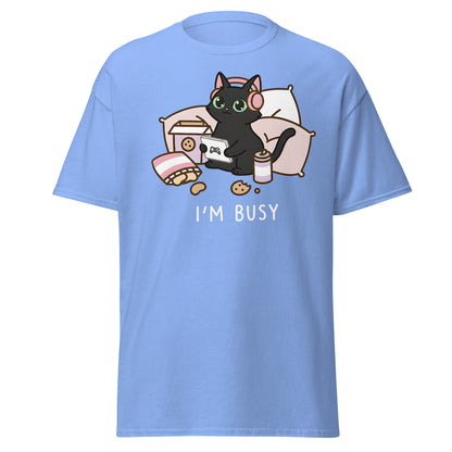 I'm Busy Gamer Cat T-Shirt - Cute Black Kitty Tee - Carolina Blue - T-Shirts Online