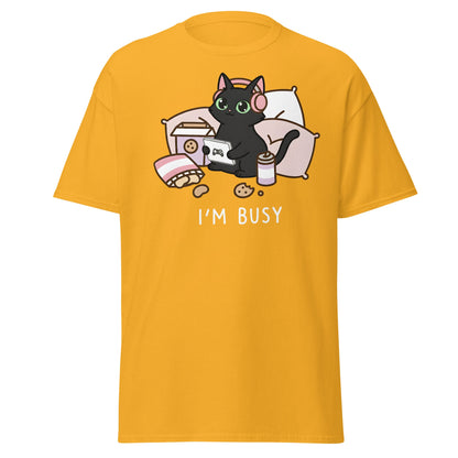 I'm Busy Gamer Cat T-Shirt - Cute Black Kitty Tee - Gold - T-Shirts Online
