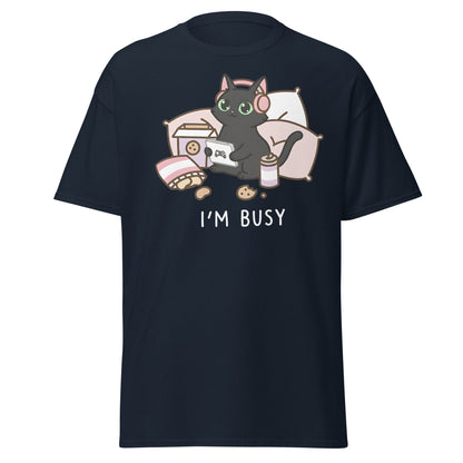 I'm Busy Gamer Cat T-Shirt - Cute Black Kitty Tee - Navy - T-Shirts Online