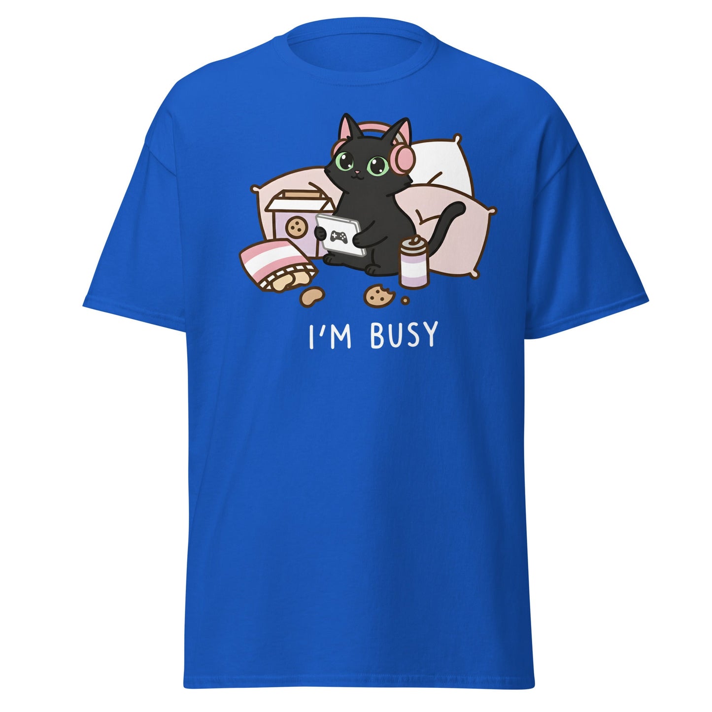 I'm Busy Gamer Cat T-Shirt - Cute Black Kitty Tee - Royal - T-Shirts Online