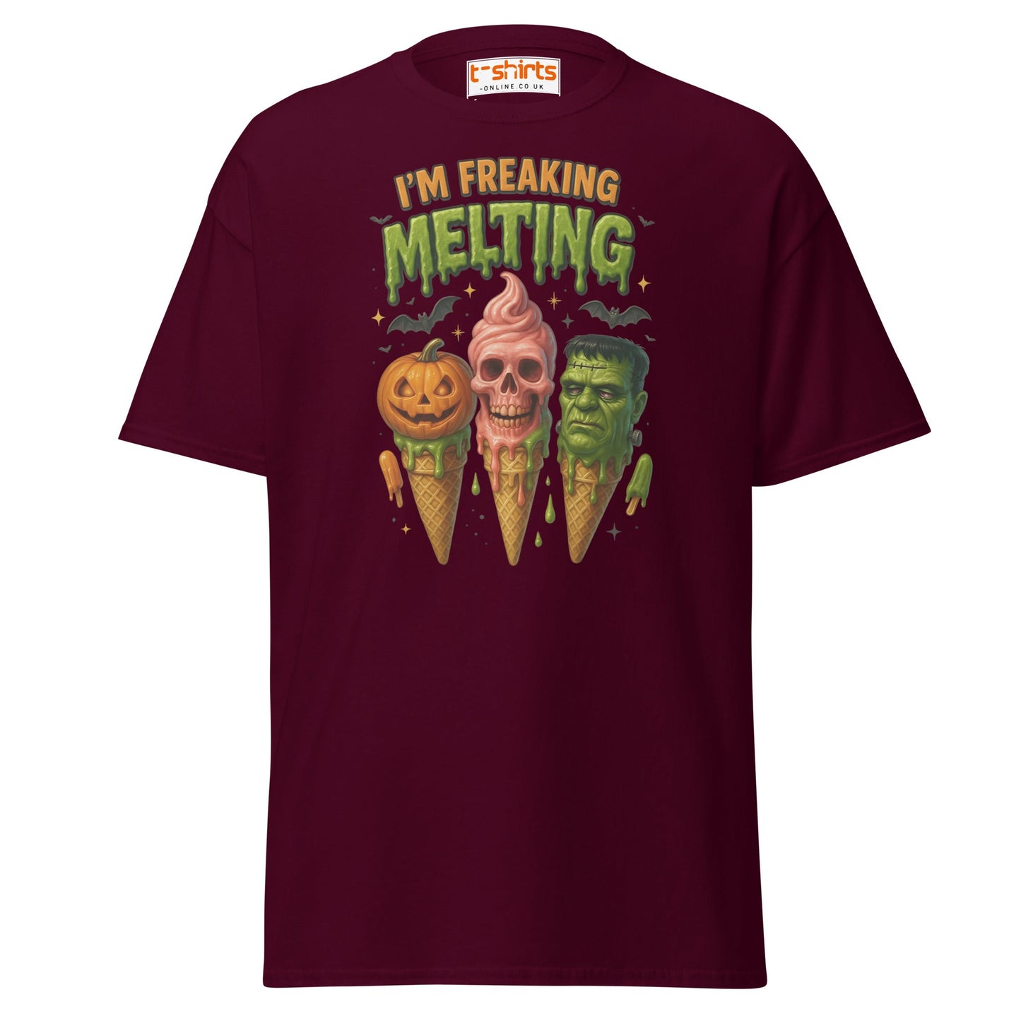 I’m Freaking Melting T-Shirt – Funny Halloween Ice Cream Tee - Maroon - T-Shirts Online