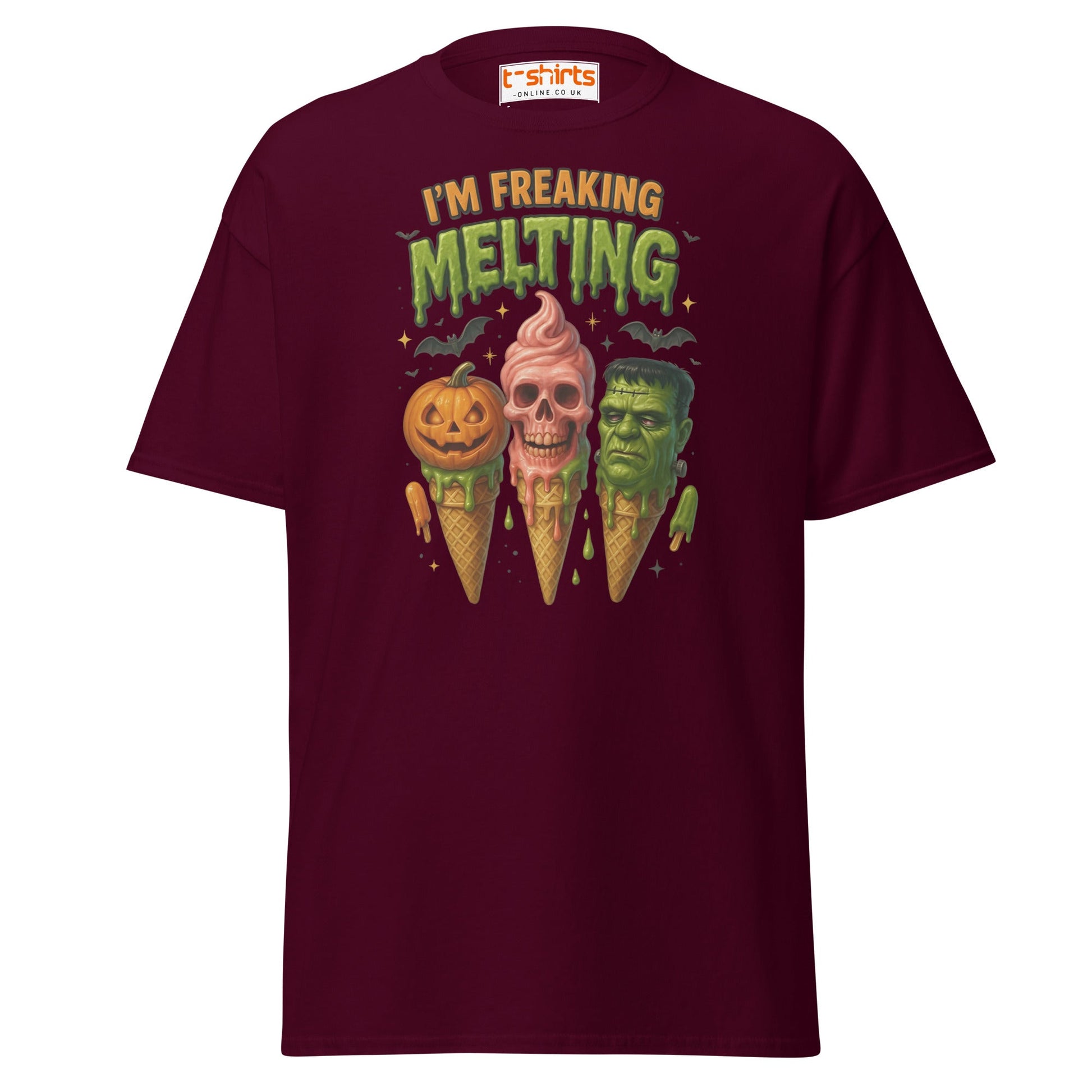 I’m Freaking Melting T-Shirt – Funny Halloween Ice Cream Tee - Maroon - T-Shirts Online