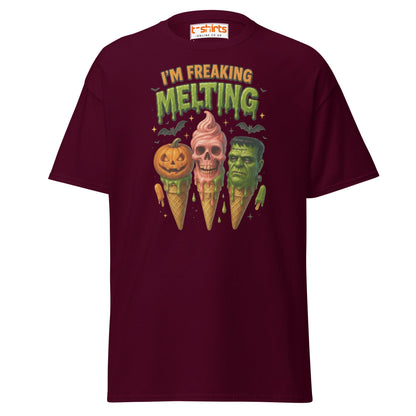 I’m Freaking Melting T-Shirt – Funny Halloween Ice Cream Tee - Maroon - T-Shirts Online