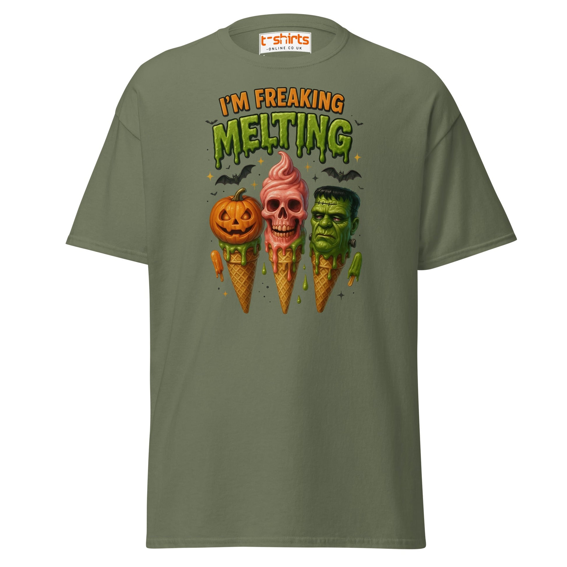 I’m Freaking Melting T-Shirt – Funny Halloween Ice Cream Tee - Military Green - T-Shirts Online
