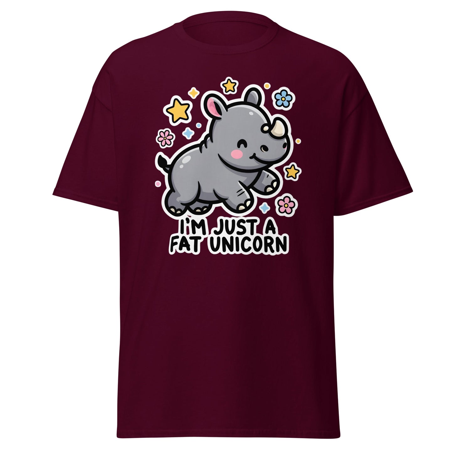 I'm Just A Fat Unicorn T-Shirt - Cute Chubby Rhino Tee - Maroon - T-Shirts Online