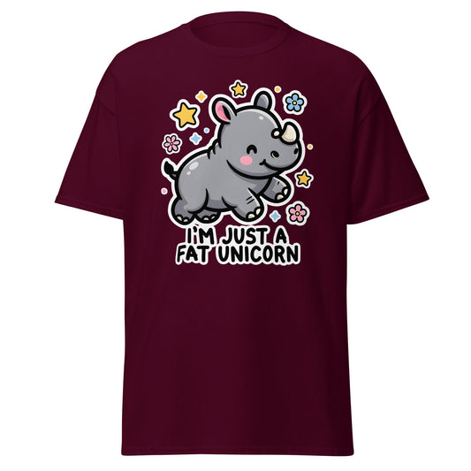 I'm Just A Fat Unicorn T-Shirt - Cute Chubby Rhino Tee - Maroon - T-Shirts Online