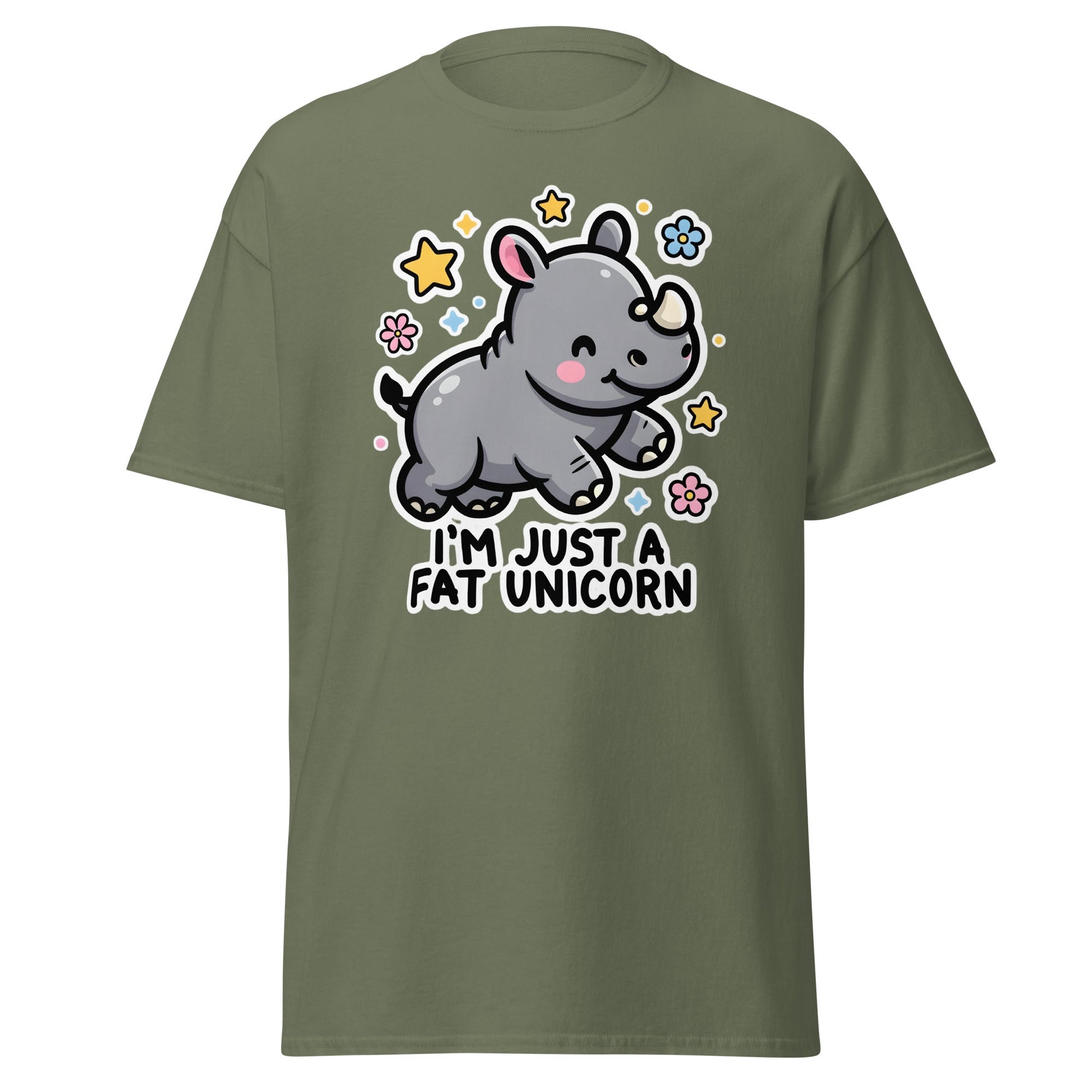 I'm Just A Fat Unicorn T-Shirt - Cute Chubby Rhino Tee - Military Green - T-Shirts Online
