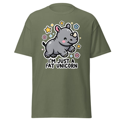 I'm Just A Fat Unicorn T-Shirt - Cute Chubby Rhino Tee - Military Green - T-Shirts Online