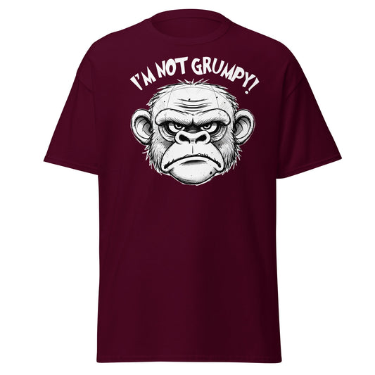 I'm Not Grumpy Monkey T-Shirt - Funny Sarcastic Ape Tee - Maroon - T-Shirts Online