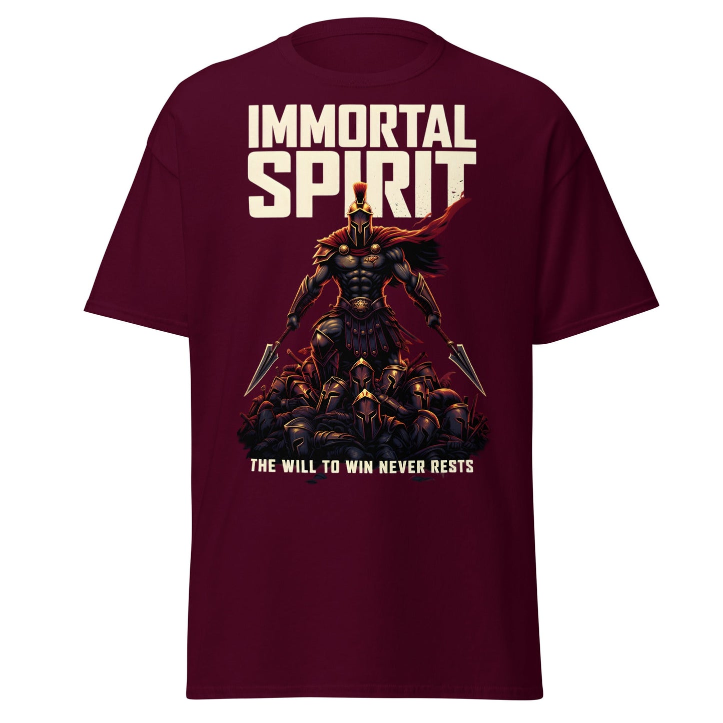 Immortal Spirit Spartan Warrior T-Shirt - Motivation Tee - Maroon - T-Shirts Online