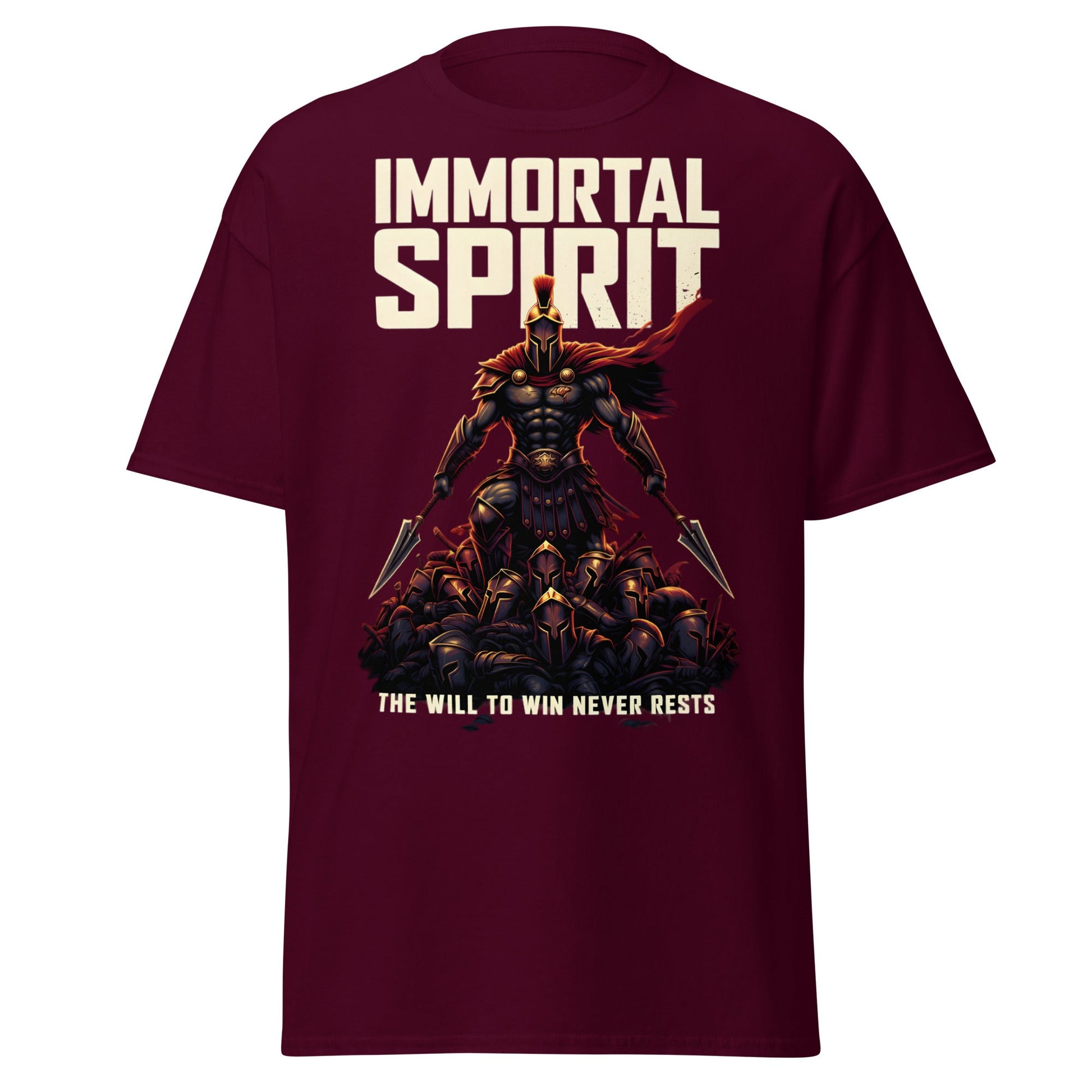 Immortal Spirit Spartan Warrior T-Shirt - Motivation Tee - Maroon - T-Shirts Online
