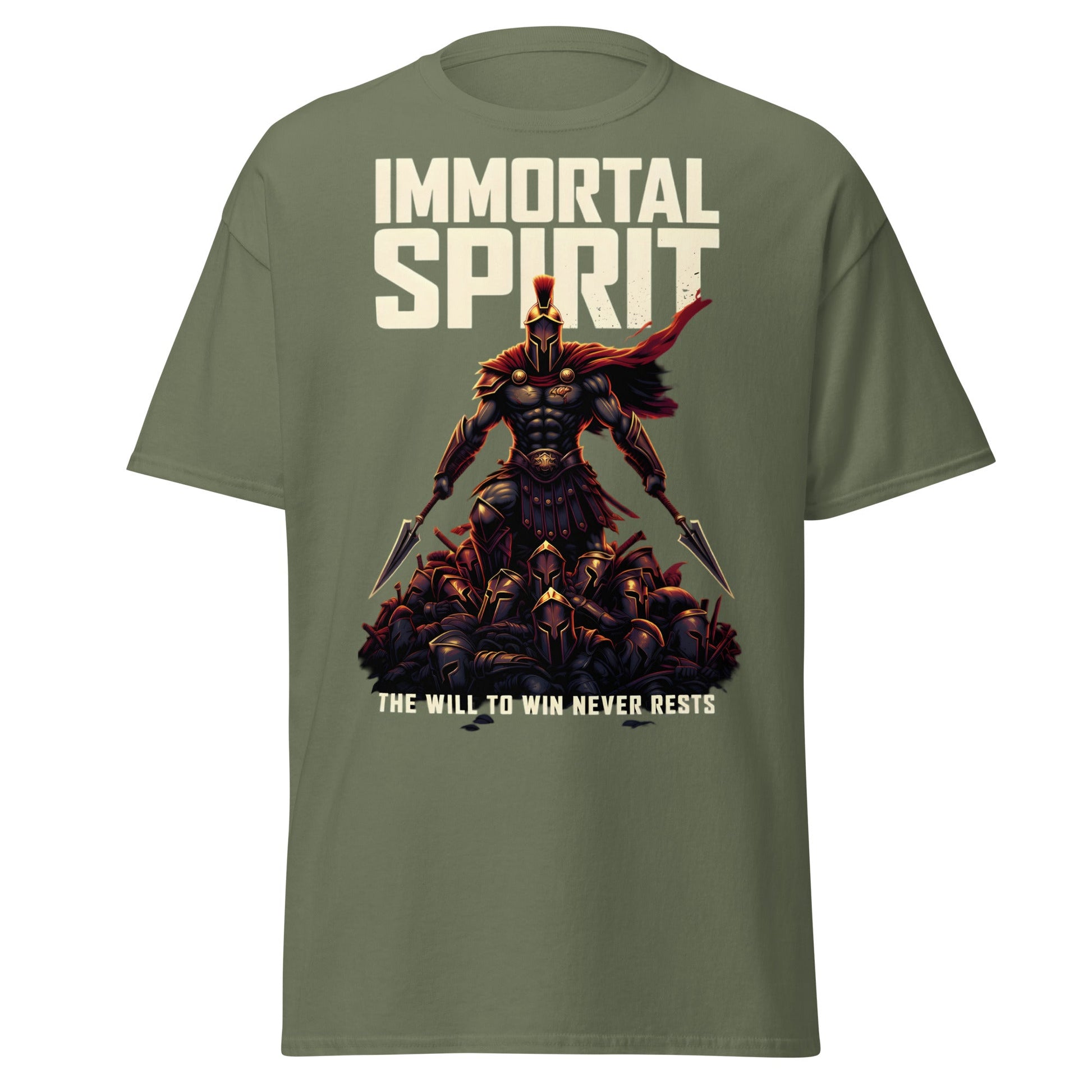 Immortal Spirit Spartan Warrior T-Shirt - Motivation Tee - Military Green - T-Shirts Online