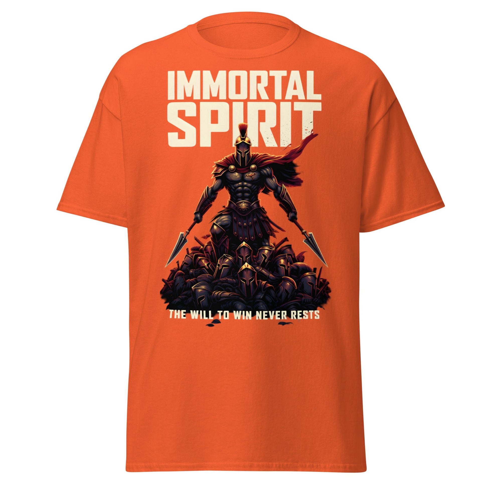 Immortal Spirit Spartan Warrior T-Shirt - Motivation Tee - Orange - T-Shirts Online