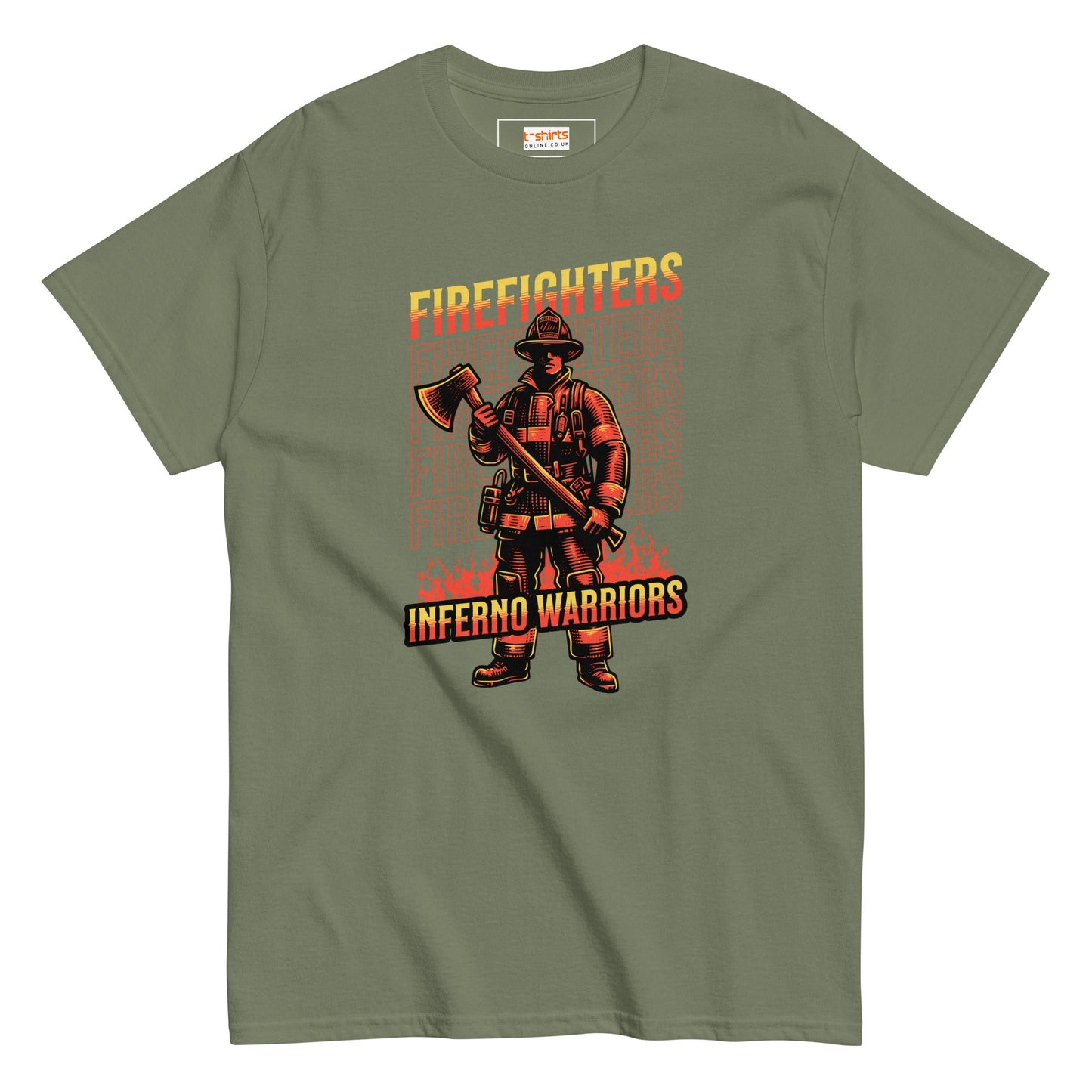 Inferno Warriors T-Shirt | Fireman Tee - Military Green - T-Shirts Online