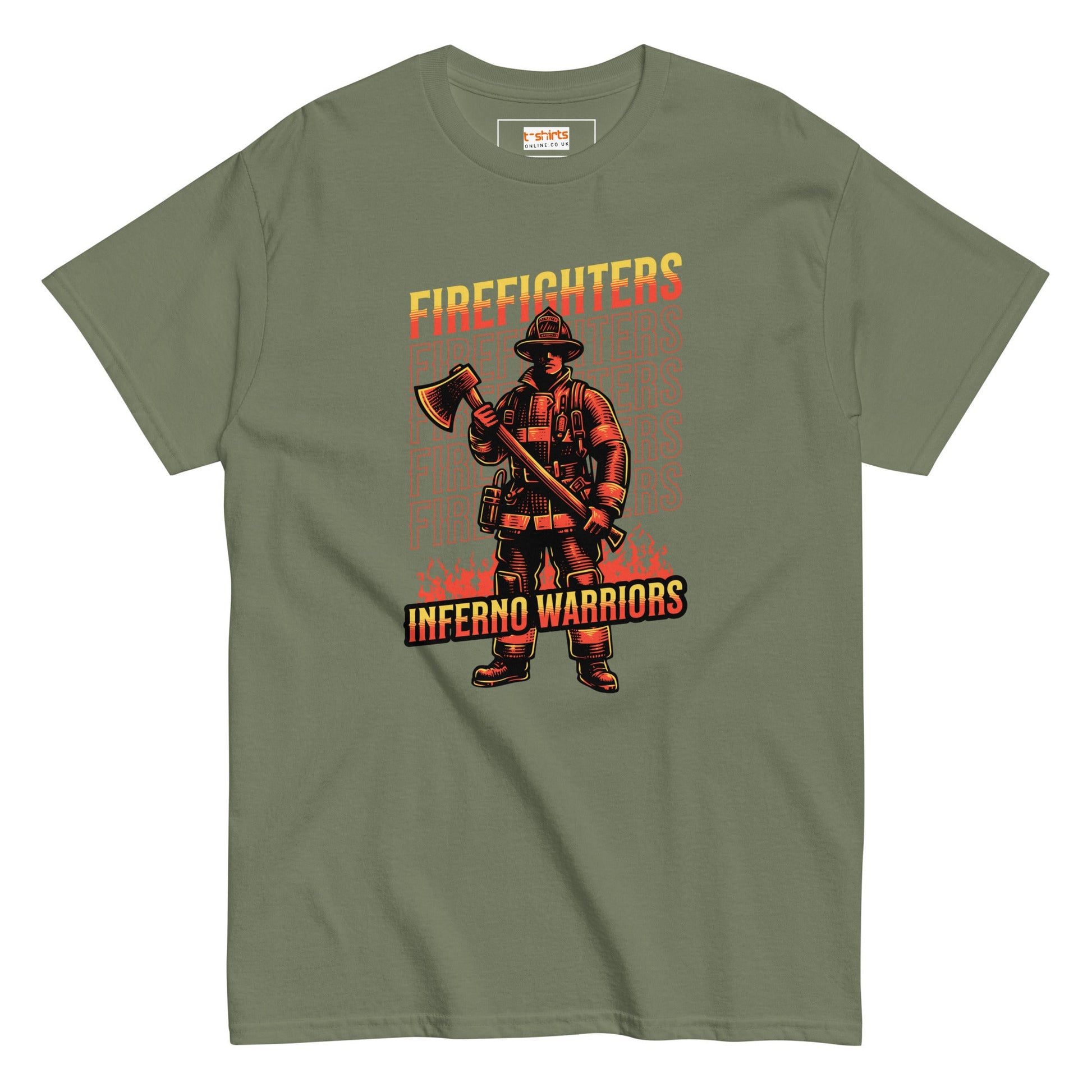 Inferno Warriors T-Shirt | Fireman Tee - Military Green - T-Shirts Online
