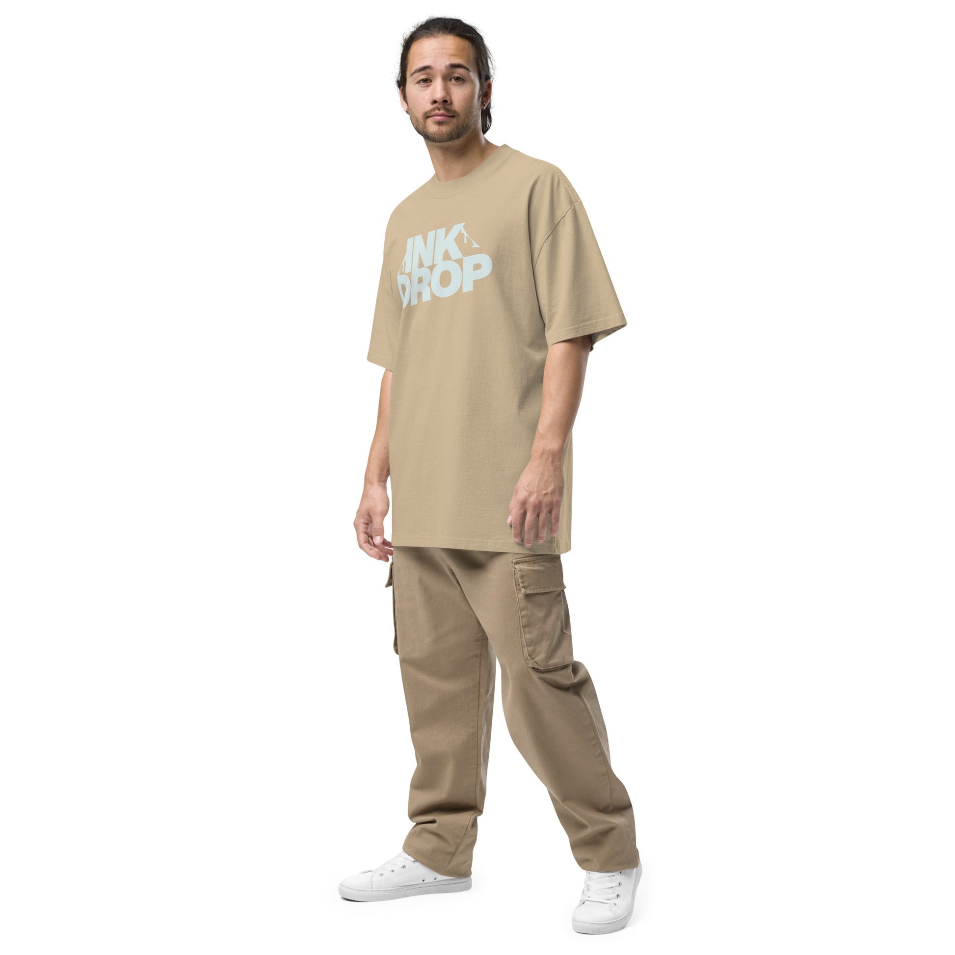 Ink Drop T-Shirt | Oversized Urban Faded Tee - Faded Khaki - T-Shirts Online
