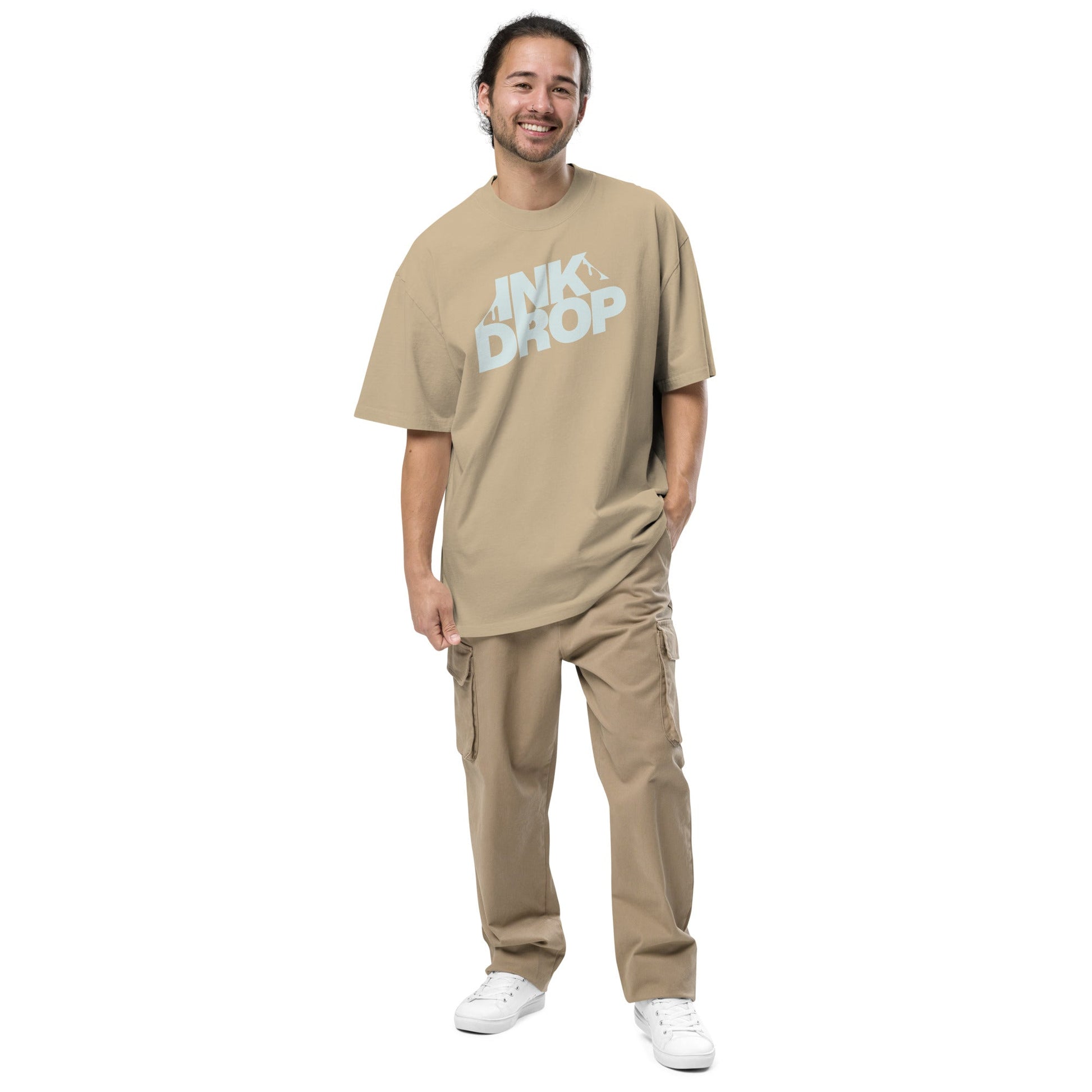 Ink Drop T-Shirt | Oversized Urban Faded Tee - Faded Khaki - T-Shirts Online