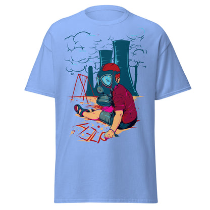 Innocence Lost: Child in Gas Mask T-Shirt - Carolina Blue - T-Shirts Online