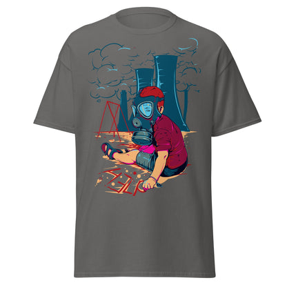 Innocence Lost: Child in Gas Mask T-Shirt - Charcoal - T-Shirts Online