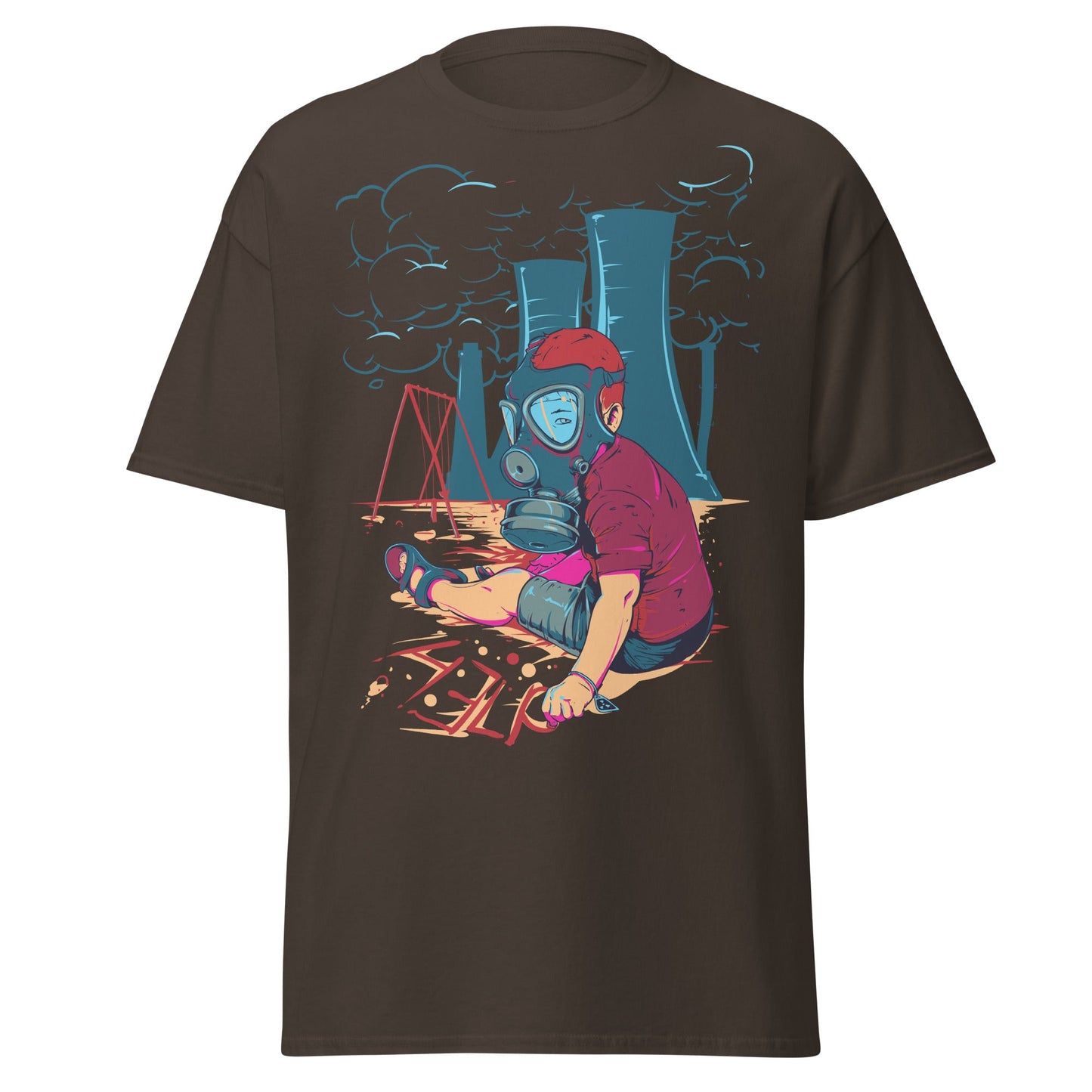Innocence Lost: Child in Gas Mask T-Shirt - Dark Chocolate - T-Shirts Online