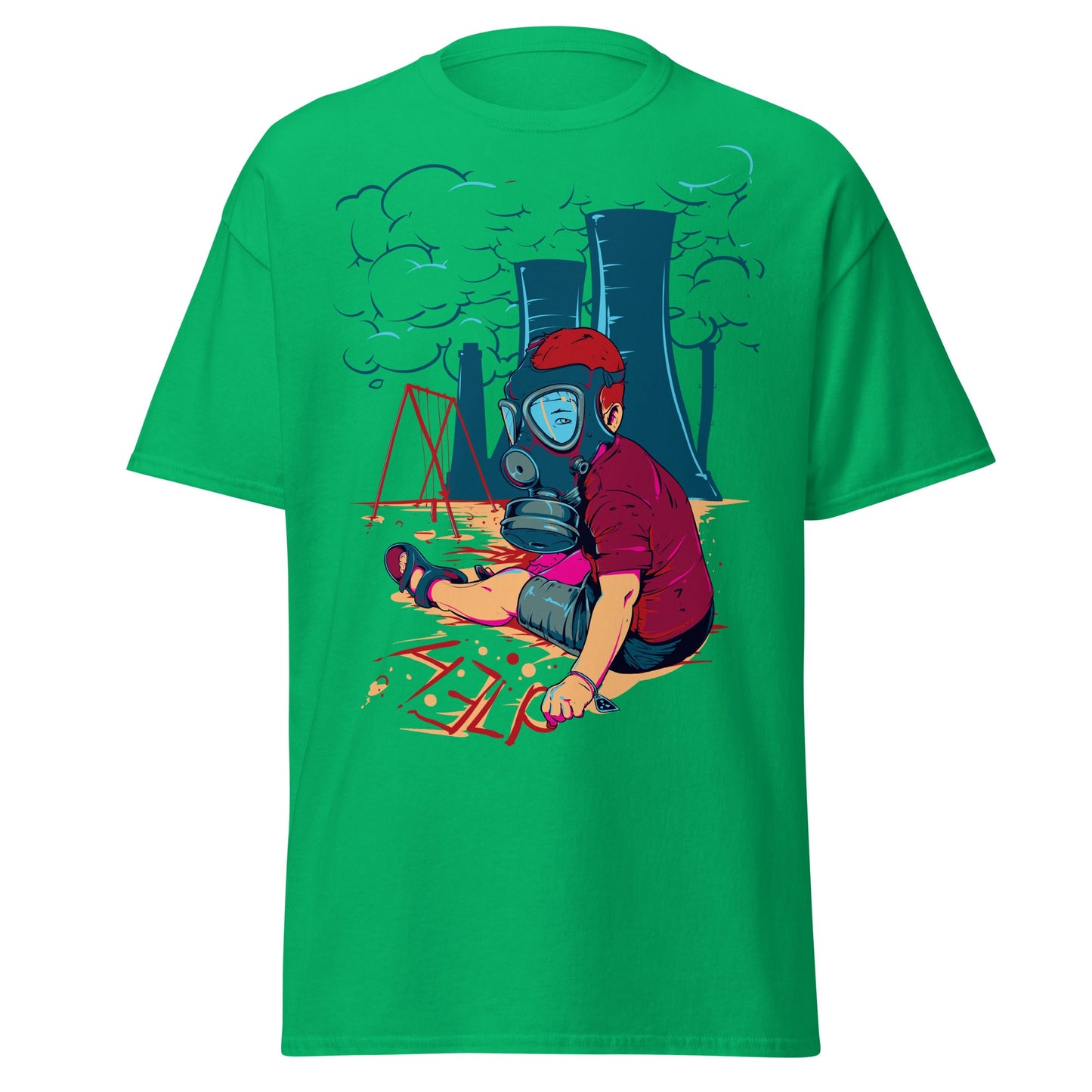 Innocence Lost: Child in Gas Mask T-Shirt - Irish Green - T-Shirts Online
