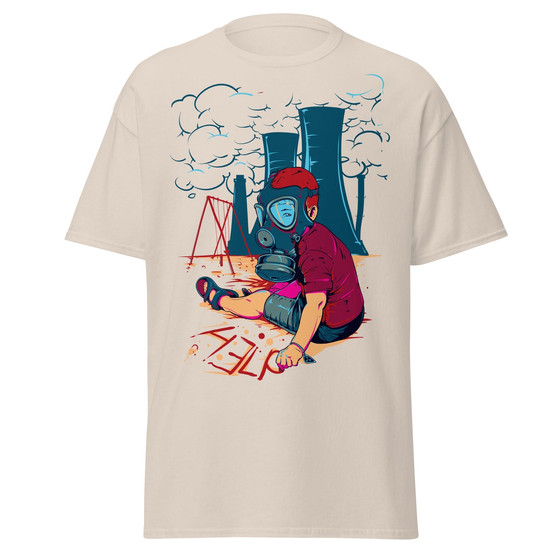 Innocence Lost: Child in Gas Mask T-Shirt - Natural - T-Shirts Online