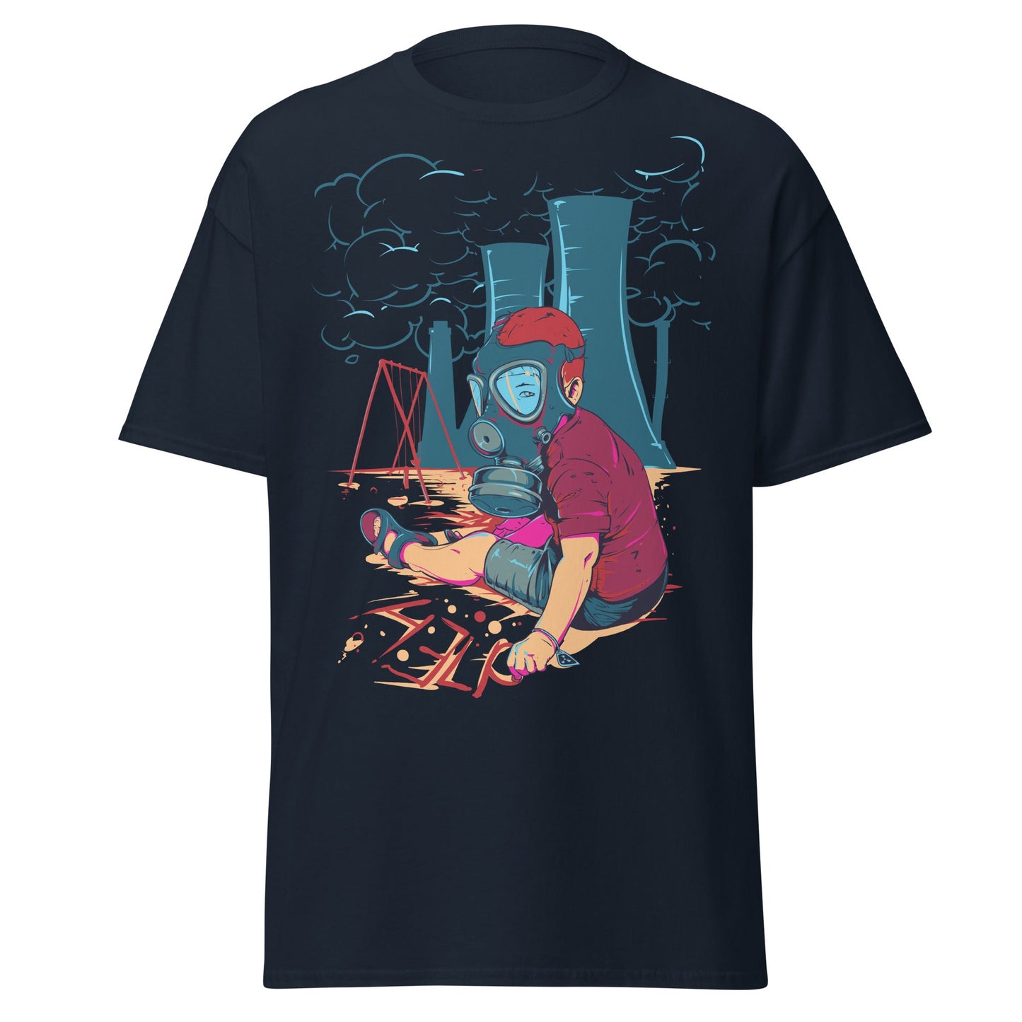 Innocence Lost: Child in Gas Mask T-Shirt - Navy - T-Shirts Online
