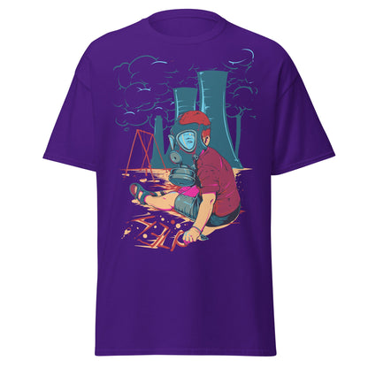 Innocence Lost: Child in Gas Mask T-Shirt - Purple - T-Shirts Online