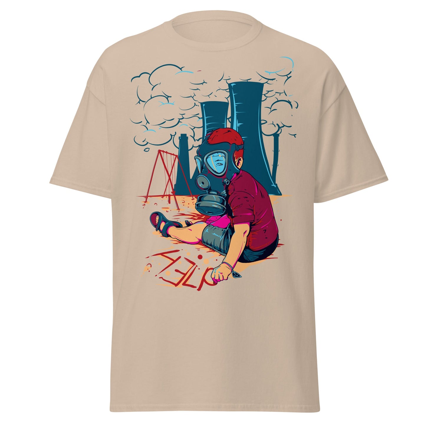 Innocence Lost: Child in Gas Mask T-Shirt - Sand - T-Shirts Online