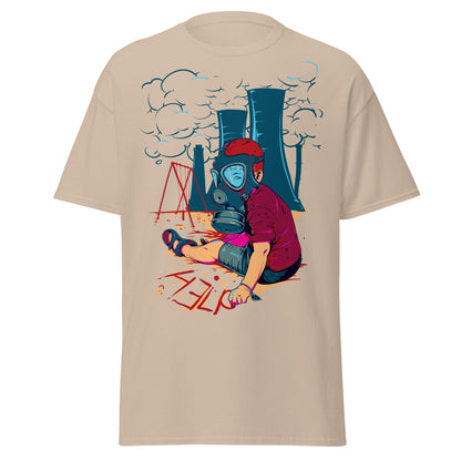 Innocence Lost: Child in Gas Mask T-Shirt - Sand - T-Shirts Online